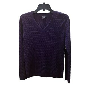 Tommy Hilfiger cable knit v-neck long sleeve cotton sweater SZ M navy blue